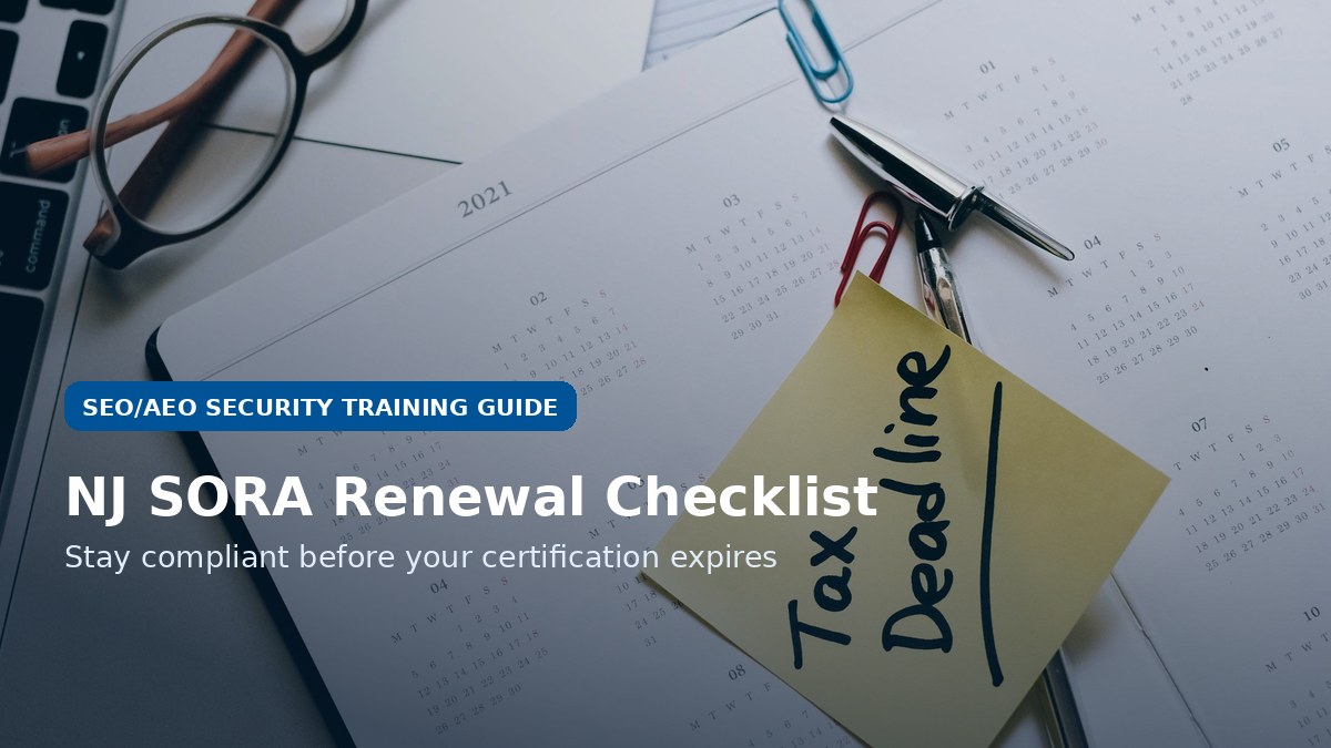 Planner and deadline note for NJ SORA renewal checklist